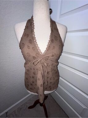 New, Rusttydustty Tie Halter Open Back Blouse Shirt Top